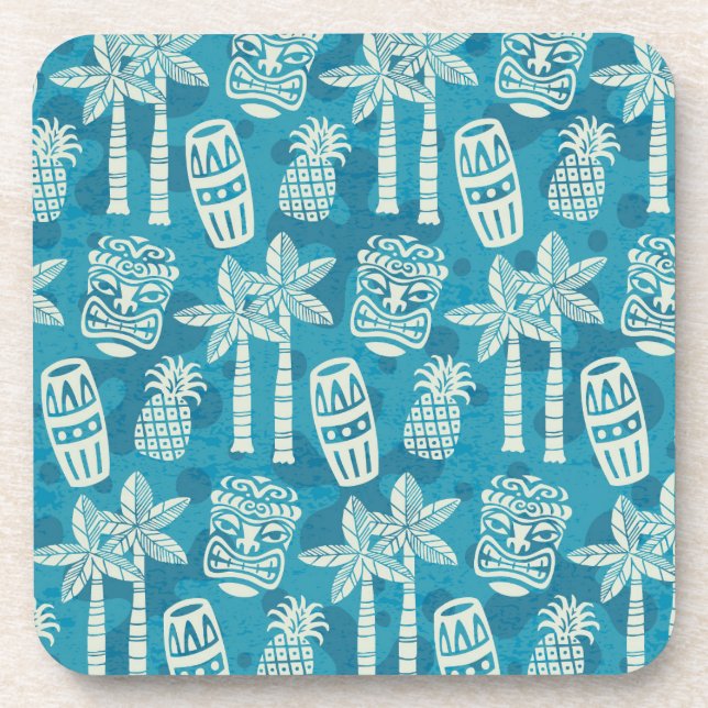 Retro Mid Century Modern Tiki Pattern Coaster (Front)