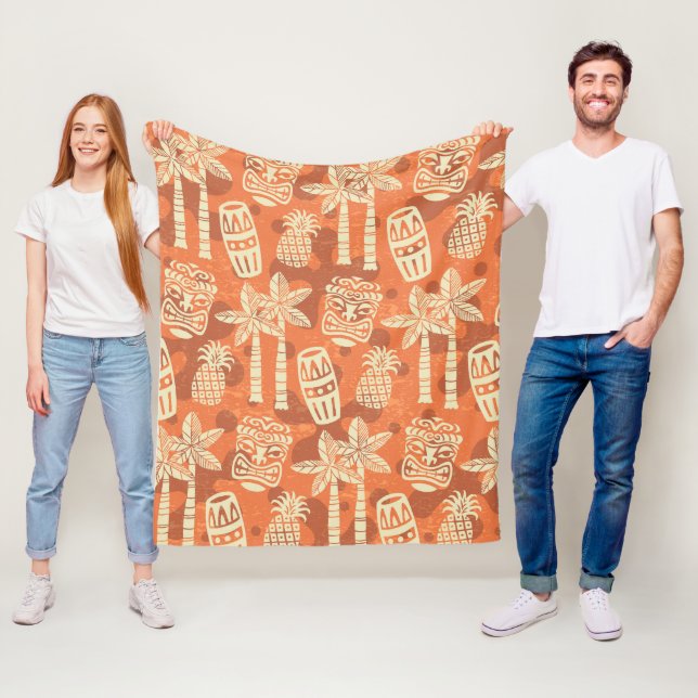 Retro Mid Century Modern Tiki Pattern Fleece Blanket (In Situ)