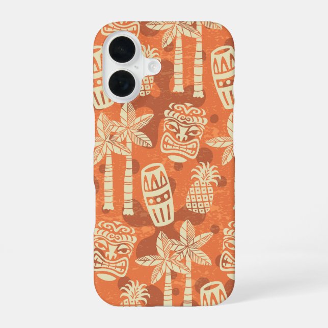 Retro Mid Century Modern Tiki Pattern iPhone 16 Case (Back)