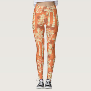 Retro Mid Century Modern Tiki Pattern Leggings