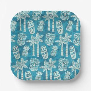 Retro Mid Century Modern Tiki Pattern Paper Plate