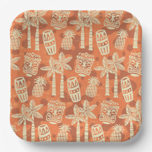 Retro Mid Century Modern Tiki Pattern Paper Plate