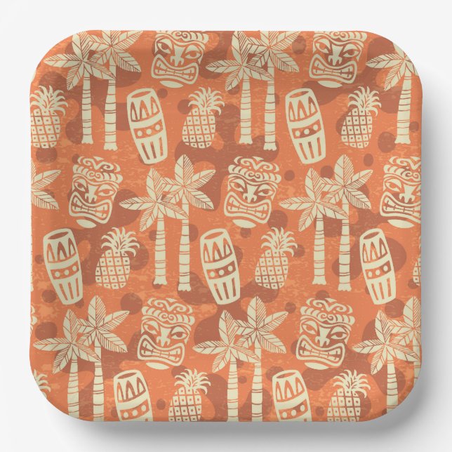 Retro Mid Century Modern Tiki Pattern Paper Plate (Front)