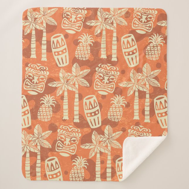 Retro Mid Century Modern Tiki Pattern Sherpa Blanket (Front)