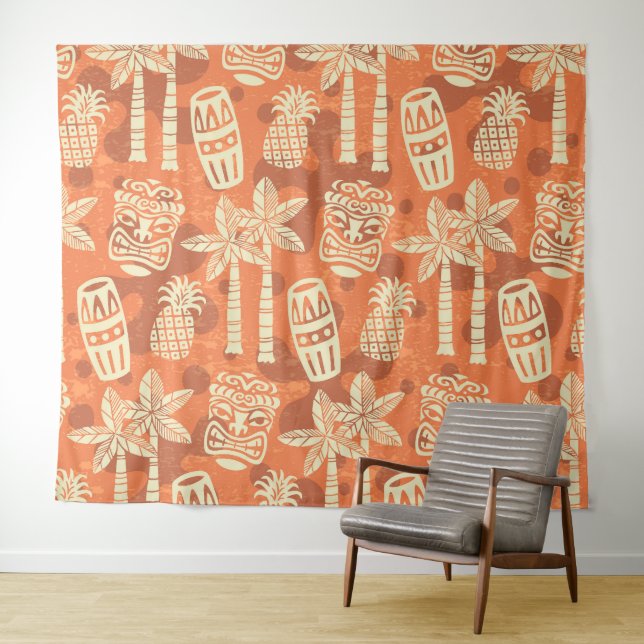 Retro Mid Century Modern Tiki Pattern Tapestry (In Situ (Horizontal))