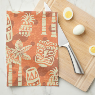 Retro Mid Century Modern Tiki Pattern Tea Towel