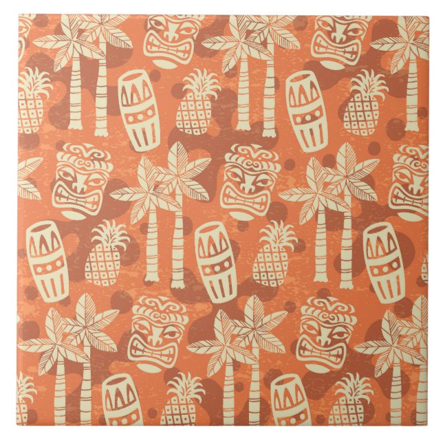 Retro Mid Century Modern Tiki Pattern Tile (Front)