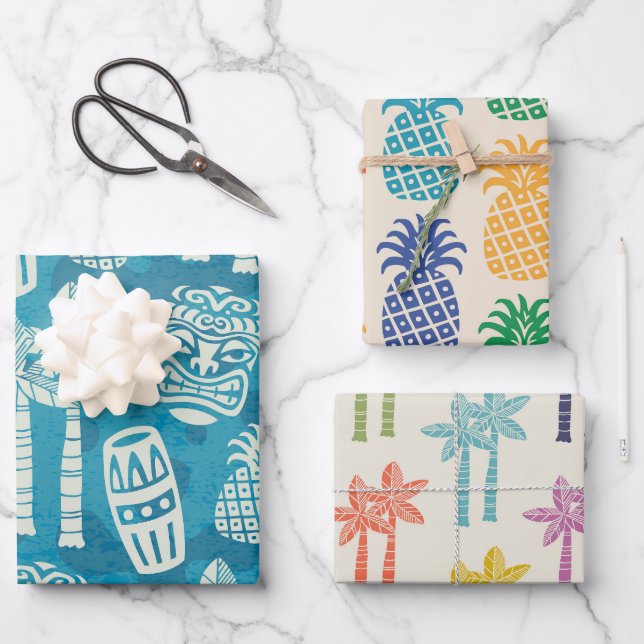 Retro Mid Century Modern Tiki Pattern Wrapping Paper Sheet (Front)
