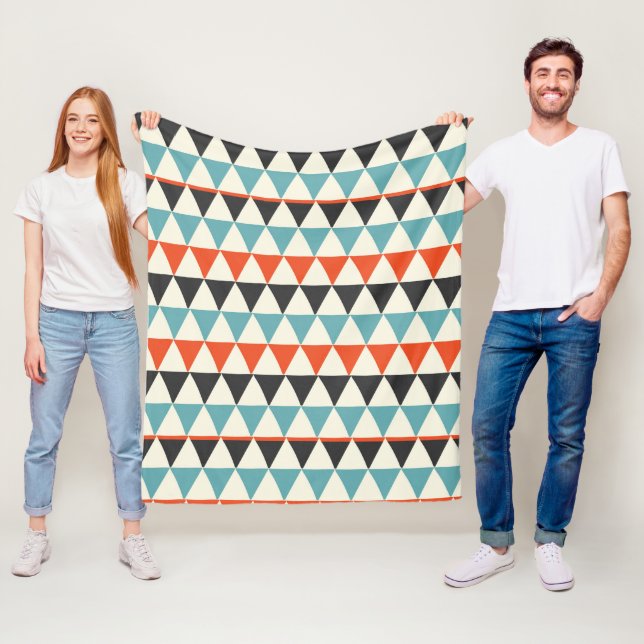 Retro Mid-Century Modern Triangle Pattern Fleece Blanket (In Situ)