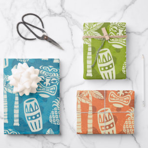 Retro Mid Century Modern Tropical Tiki Pattern Wrapping Paper Sheet