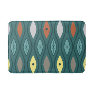 Retro Mid Century Modern Wavy Lines Teal Bath Mat