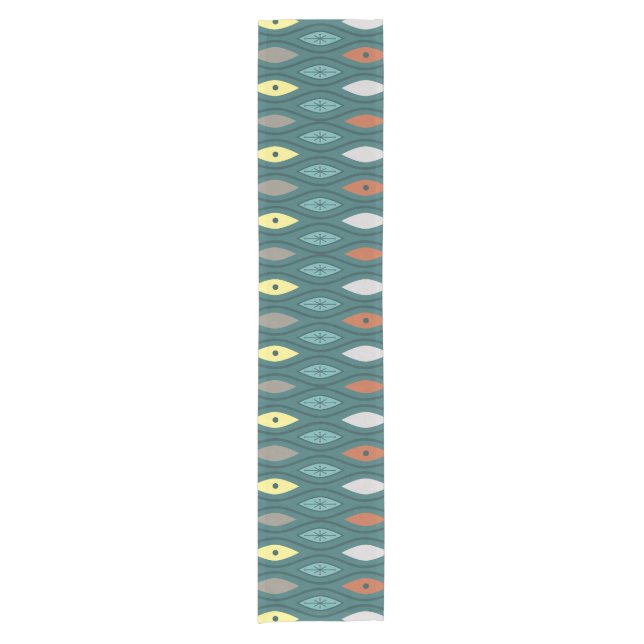Retro Mid Century Modern Wavy Lines Teal Short Table Runner (Front)