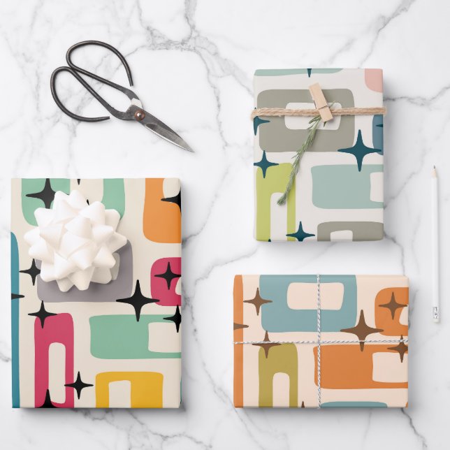 Retro Mid Century Modern Wrapping Paper Sheet (Front)