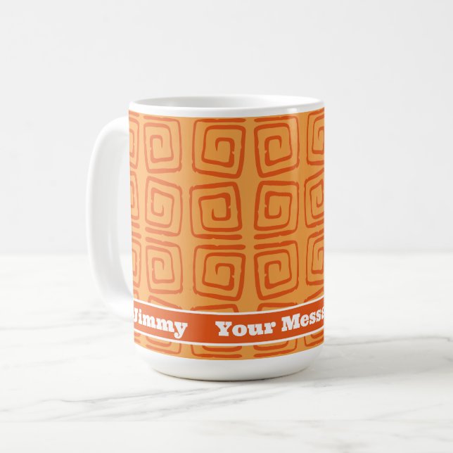 Retro Mid Century Orange Pattern Personalised  Coffee Mug (Front Left)