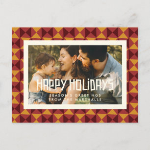 Retro mid century pattern Happy Holidays photo Postcard