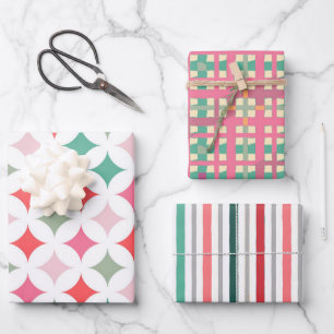 Retro Mid Century Pink Green Pattern Wrapping Paper Sheet