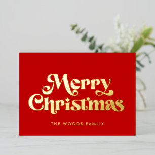 Retro Mid Century Red Merry Christmas Foil Holiday Card