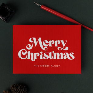 Retro Mid Century Red Merry Christmas Holiday Card