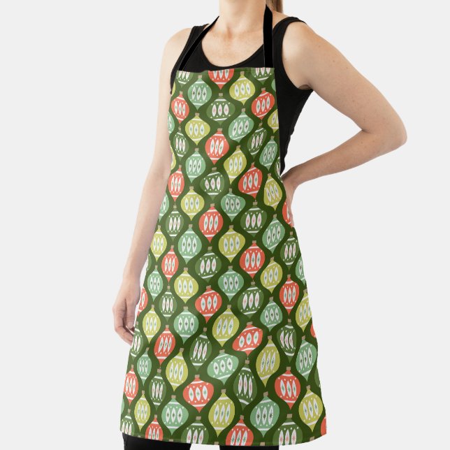 Retro Mid Century Red & Olive Green Christmas Apron (Insitu)