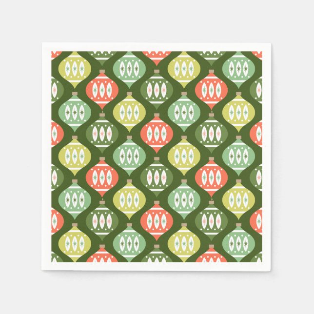 Retro Mid Century Red & Olive Green Christmas Napkin (Front)