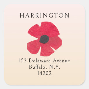 Retro Mid-Century Red Poppy Cute Return Address Square Sticker