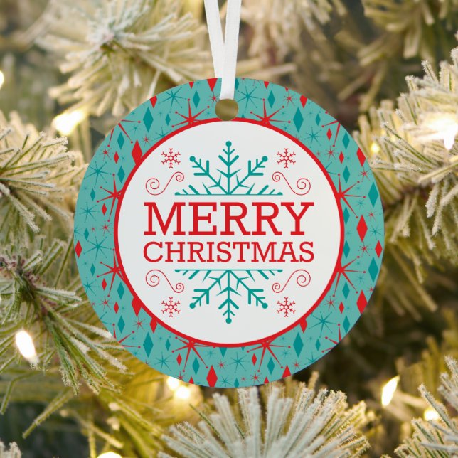 Retro Mid Century Starburst and Diamonds Christmas Metal Tree Decoration (Insitu)