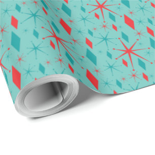 Retro Mid Century Starburst and Diamonds Christmas Wrapping Paper
