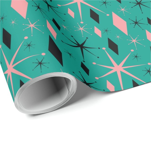 Retro Mid Century Starburst and Diamonds Wrapping Paper (Roll Corner)