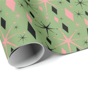 Retro Mid Century Starburst and Diamonds Wrapping Wrapping Paper