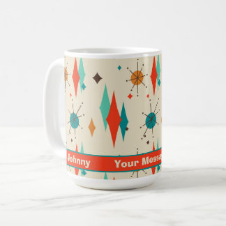Retro Mid Century Starburst Diamond Personalised  Coffee Mug