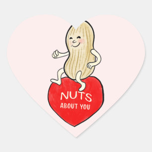 Retro Mid Century Style Nuts About You Valentine Heart Sticker