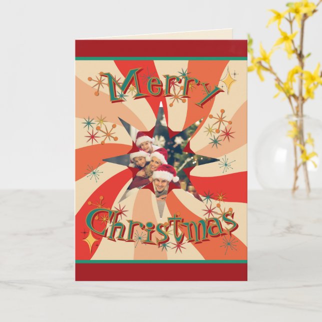 Retro Mid Century Your Family Photo and Message Card (Yellow Flower)