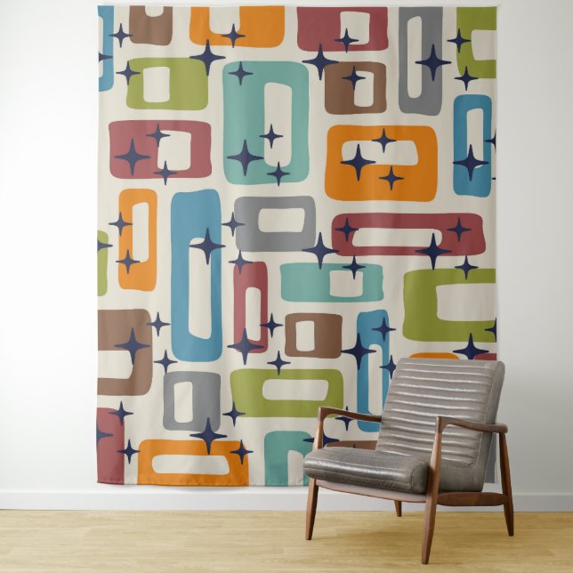 Retro Mid Mod Atomic Age Pattern Tapestry (In Situ)