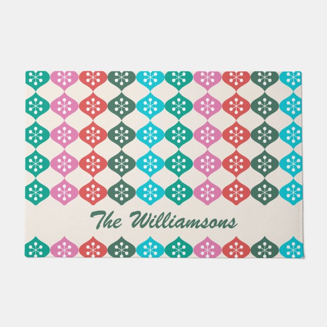 Retro Mid Mod Atomic Holiday Pattern Personalised  Doormat (Front)