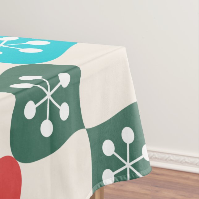 Retro Mid Mod Atomic Pattern Colourful Christmas Tablecloth (In Situ)