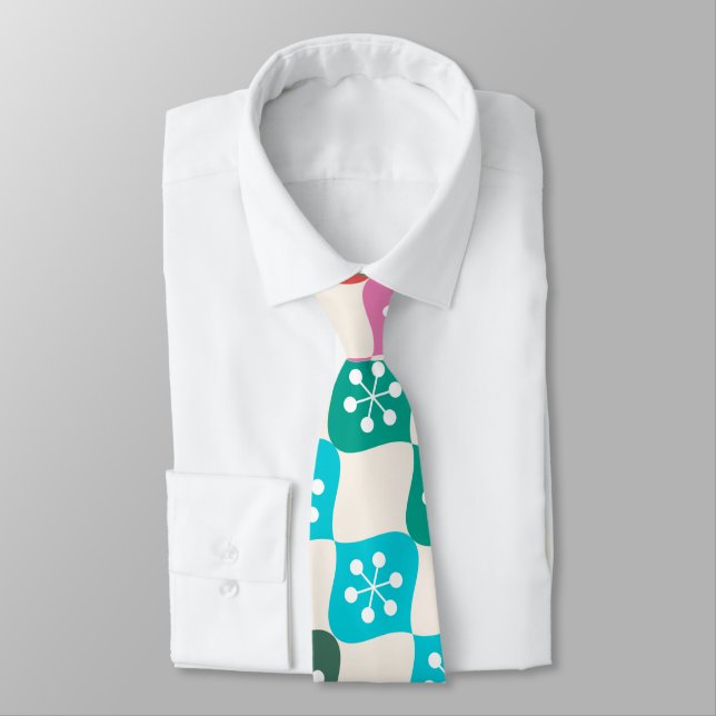 Retro Mid Mod Atomic Pattern Colourful Christmas Tie (Tied)