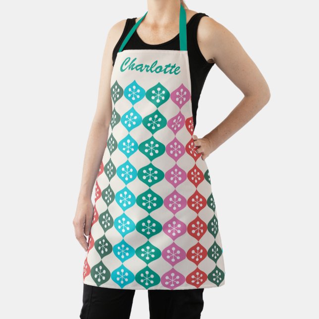 Retro Mid Mod Atomic Pattern Colourful Personalise Apron (Insitu)