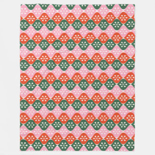 Retro Mid Mod Atomic Pattern Pink Green Christmas Fleece Blanket