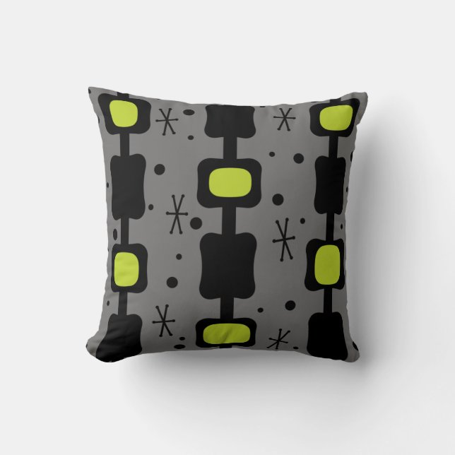 Retro Mid Mod Columns Boxes Chartreuse Cushion (Front)
