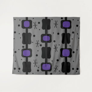 Retro Mid Mod Columns Boxes Indigo Tapestry