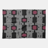 Modern Dark Red Gray Black Circles Kitchen Towels