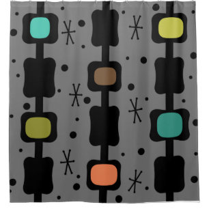 Retro Mid Mod Columns Boxes Multicolored Shower Curtain