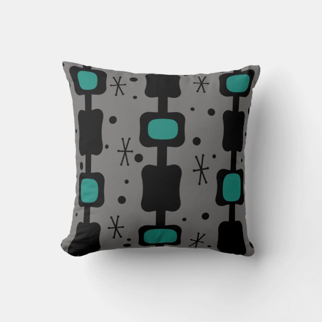 Retro Mid Mod Columns Boxes Teal Cushion (Front)