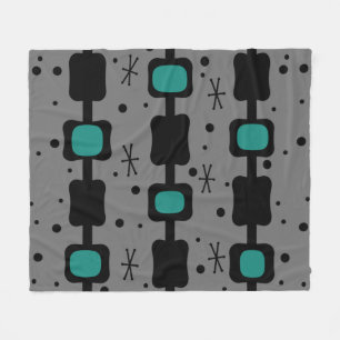 Retro Mid Mod Columns Boxes Teal Fleece Blanket