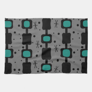 Retro Mid Mod Columns Boxes Teal Tea Towel