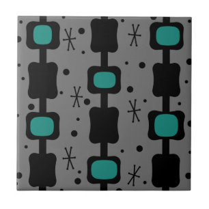 Retro Mid Mod Columns Boxes Teal Tile