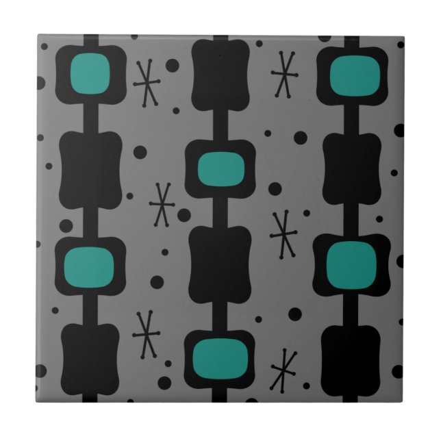Retro Mid Mod Columns Boxes Teal Tile (Front)