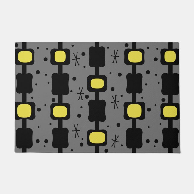 Retro Mid Mod Columns Boxes Yellow Doormat (Front)