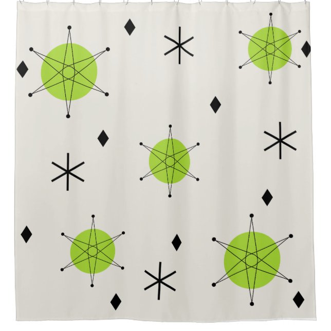 Retro Mid Mod Starburst Sky Chartreuse Shower Curtain (Front)
