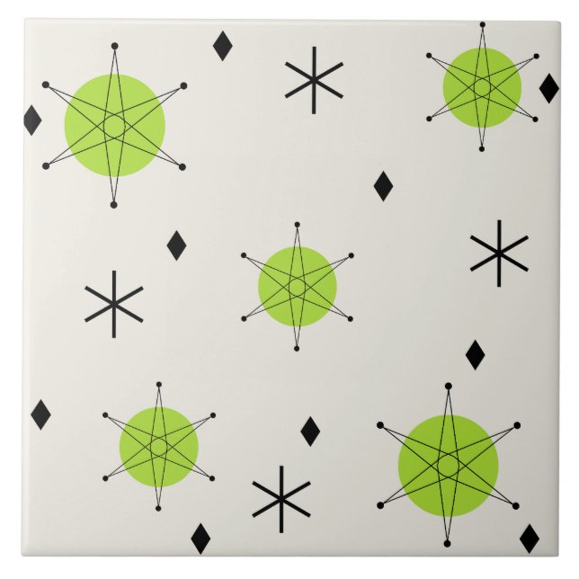 Retro Mid Mod Starburst Sky Chartreuse Tile (Front)